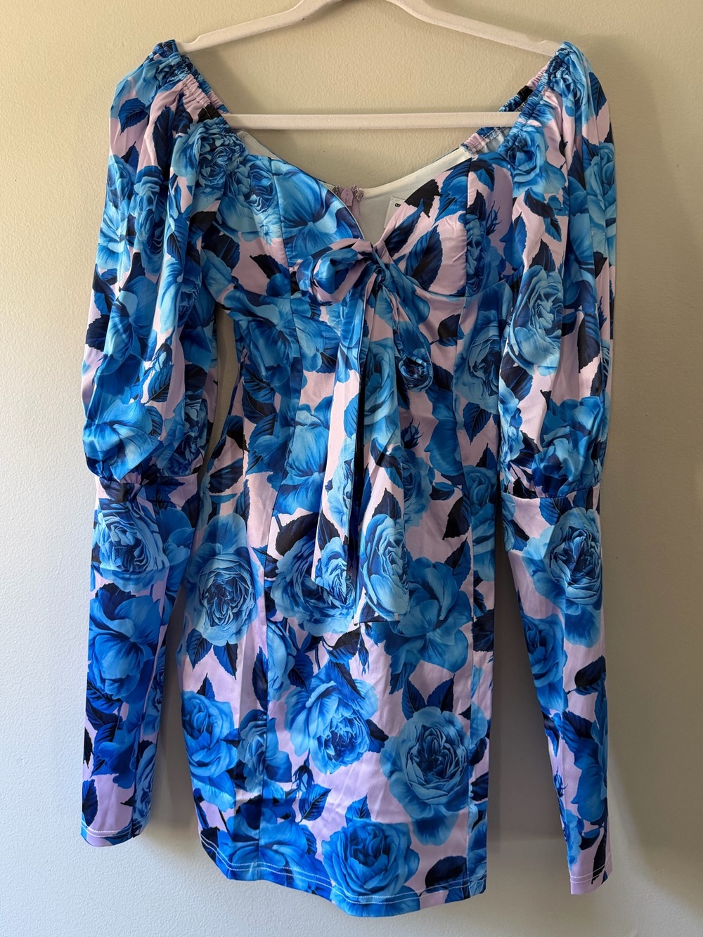 ASOS- Blue and Pink Floral Tie-Front Long Sleeve Mini Dress